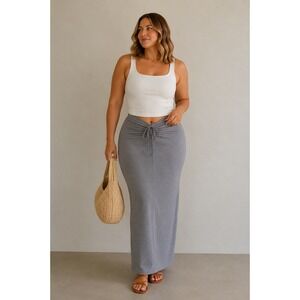 SKIMS Soft Lounge Ruched Long Maxi Skirt Heather Gray 4X FITS 2X/3X